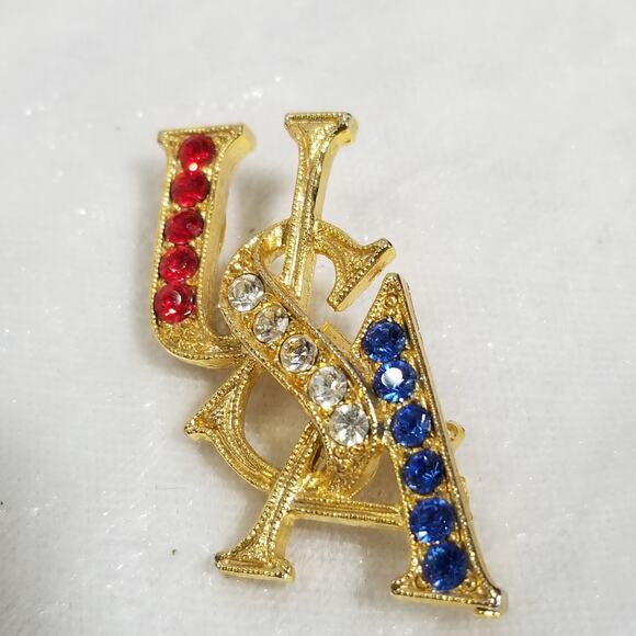 Alex and Ani gold tone USA pin red white blue stones 1.1427 - Picture 2 of 7